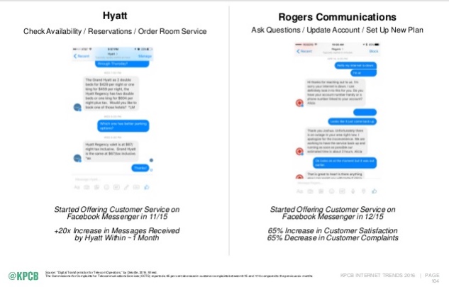 Internet Trends 2016 de Mary Meeker KPCB chat bots commerce conversationnel service client sur messagerie